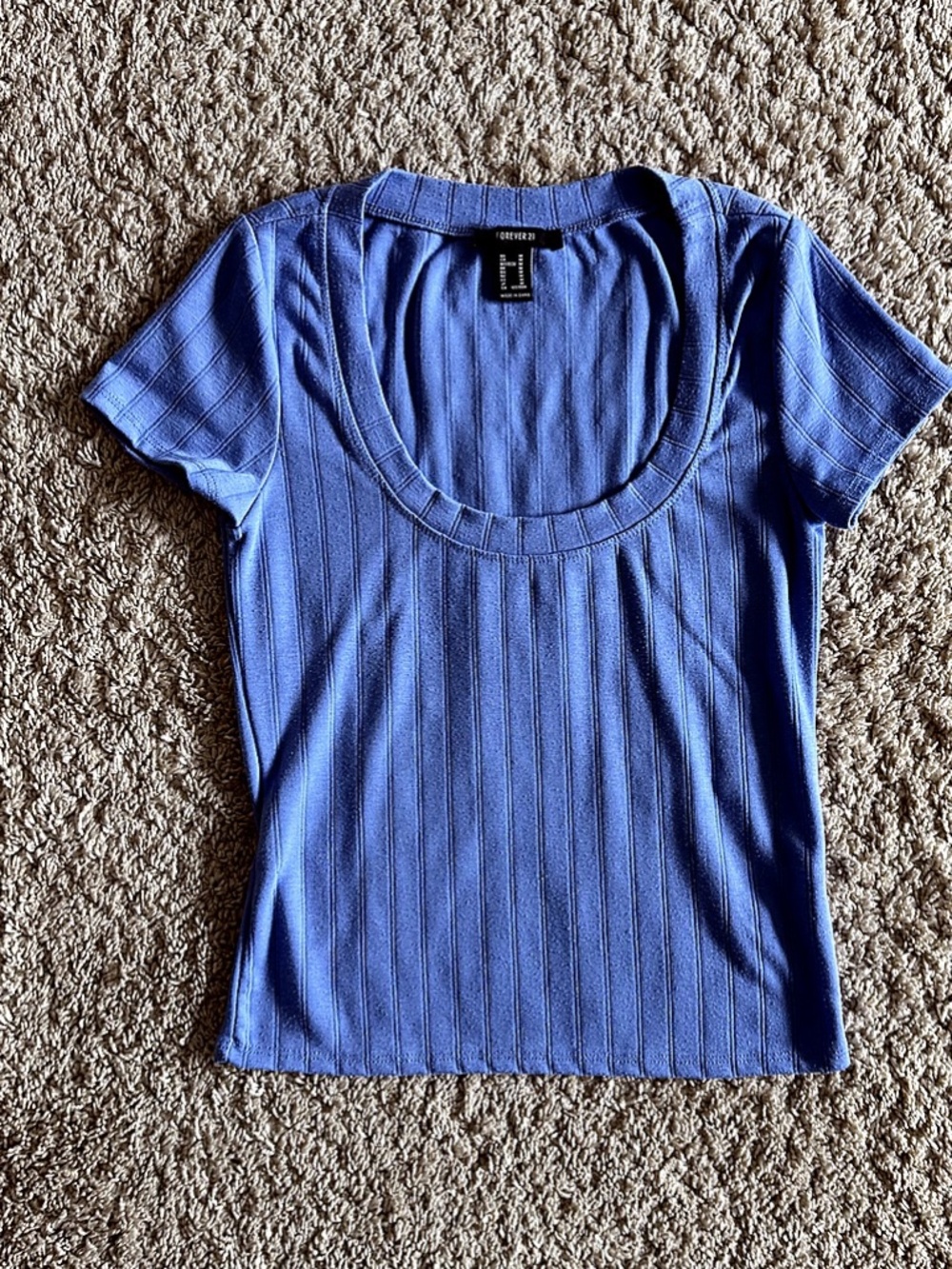 Forever 21 Blue Ribbed Short Sleeve Knit Top Size Medium
